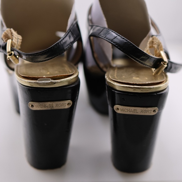 Michael Kors Black/Gold Leather Sandals - Block Heel - Picture 3 of 5